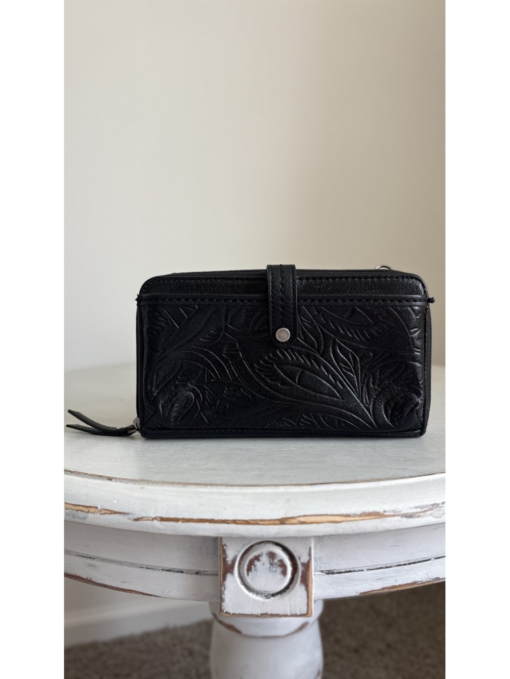 The Sak Black Embossed Leather Wallet (no strap)